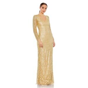 Mac Duggal Women's Sequined Long Sleeve V Neck Beaded Fringe Gown Size 10 NWT